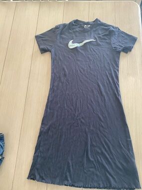 Nike Navy T-Shirt Midi Dress with Iridescent Swoosh
